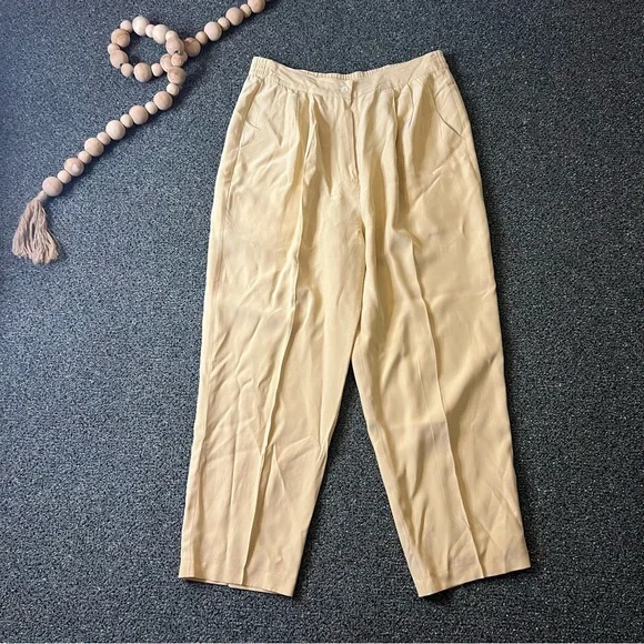 Cream High-Waist Trouser Shirt-Sleeve Tunic 100% Silk Vintage Coord Matching Set